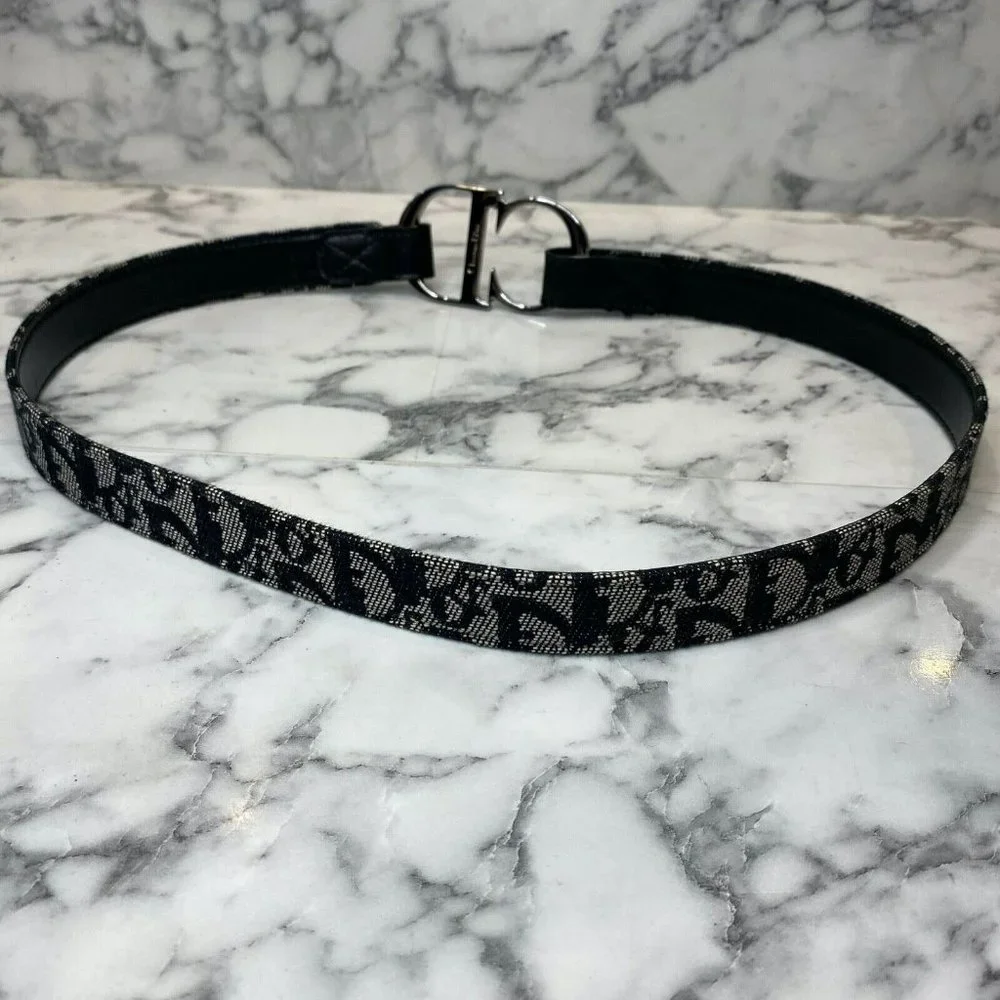 CHRISTIAN DIOR Galliano Vintage Black Diorissimo Canvas CD Belt - Size 75cm/30" - Picture 5 of 11